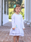 Trotter Street Kids Long Sleeve Applique Dress - Castle