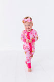 Kiki + Lulu Ruffled Zip Romper w/ Convertible Foot - On Game Days We Wear Pink