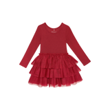 Posh Peanut Long Sleeve Tulle Dress - Crimson Waffle