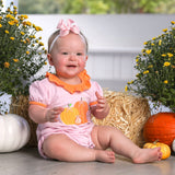 Trotter Street Kids Short Sleeve Shortie Ruffle Romper - Pumpkin Patch