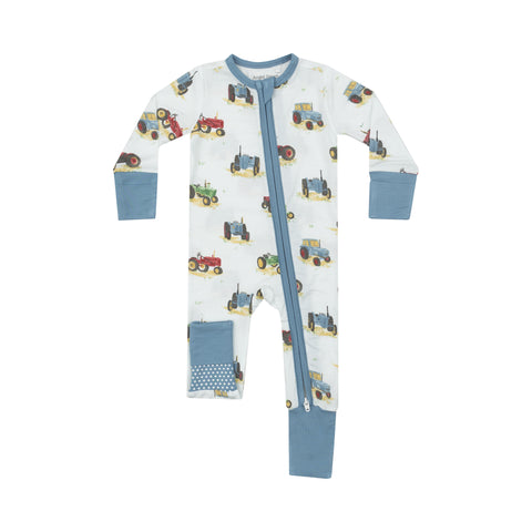 Angel Dear 2 Way Zipper Romper - Vintage Tractors *Backordered*