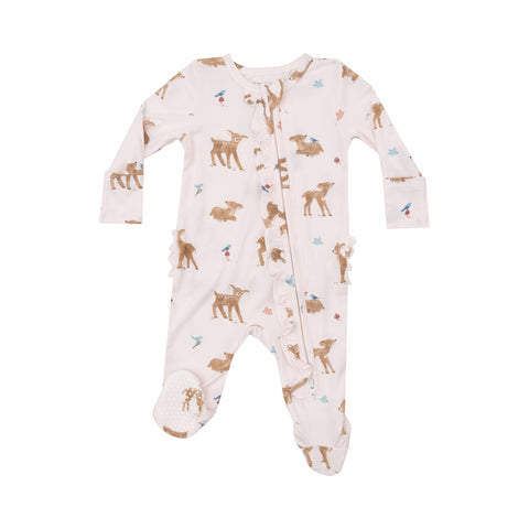 Angel Dear 2 Way Ruffle Zipper Footie - Soft Deer