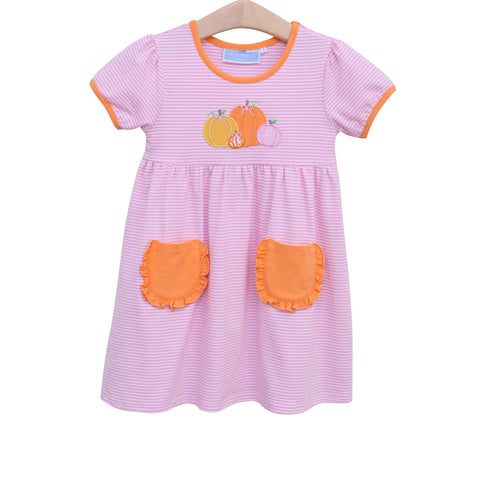 Trotter Street Kids Short Sleeve Pocket Dress - Pumpkin Patch