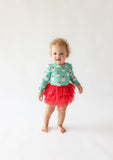 Posh Peanut Long Sleeve Tulle Skirt Bodysuit - Santa Medley