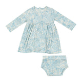 Angel Dear Bamboo Simple Dress & Bloomer Set - Ribbed Blue Meadow Floral