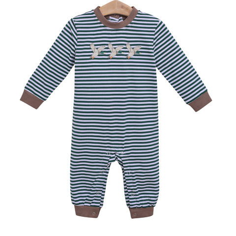 Trotter Street Kids Long Sleeve Applique Romper - Mallard