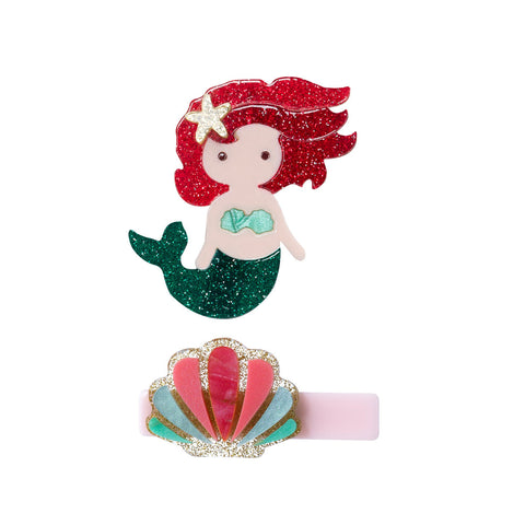 Lilies & Roses Alligator Clip - Mermaid Underwater Glitter Red Seashell