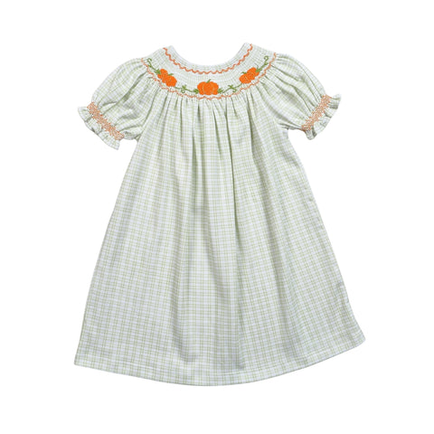 Baby Loren Long Sleeve Hand Smocked Bishop Dress - Pumpkins