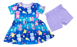 Birdie Bean Short Sleeve Peplum w/ shorts Birdie Set - Care Bears Cosmic Bears Blue