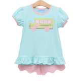 Trotter Street Kids Ruffle Shorts Set - Bus