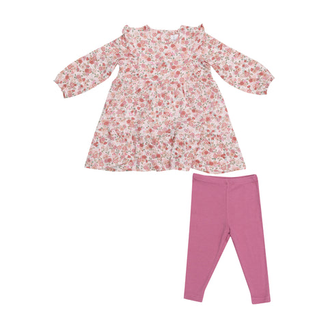 Angel Dear Long Sleeve Ruffle Tiered Dress & Ribbed Legging Set - Pretty Calico *Backordered*