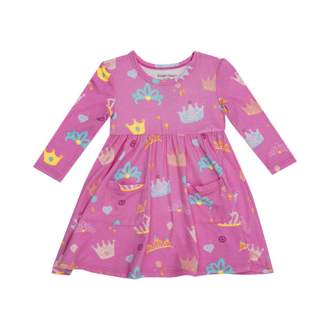 Angel Dear Long Sleeve Twirly Dress - Princess Crown