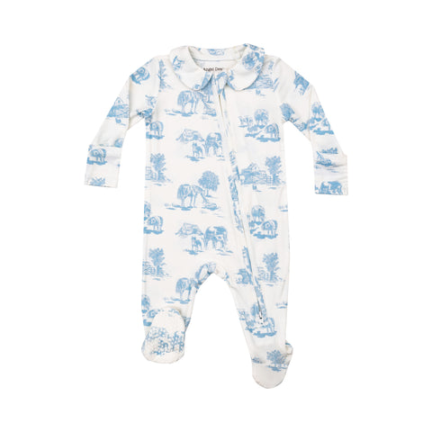 Angel Dear 2 Way Zipper Footie - Farm Toile Blue