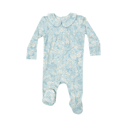 Angel Dear 2 Way Zipper Footie - Ribbed Blue Meadow Floral *Backordered*