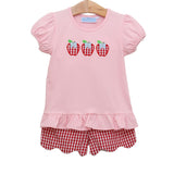 Trotter Street Kids Ruffle Shorts Set - Apple Trio