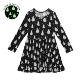 Posh Peanut Long Sleeve Ruffled Twirl Dress - Ghostly (Glow in the Dark)