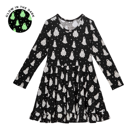 Posh Peanut Long Sleeve Ruffled Twirl Dress - Ghostly (Glow in the Dark)