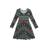 Posh Peanut Long Sleeve Twirl Dress - Holiday Fair Isle Waffle