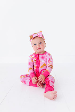 Kiki + Lulu Ruffled Zip Romper w/ Convertible Foot - On Game Days We Wear Pink