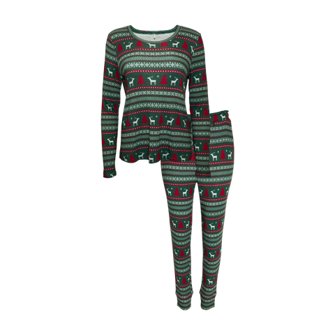 Posh Peanut Women's Long Sleeve Scoop Loungewear - Holiday Fair Isle Waffle