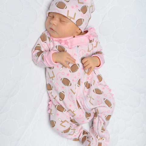 Magnolia Baby Printed Zipper Footie - Kick Off! Pink