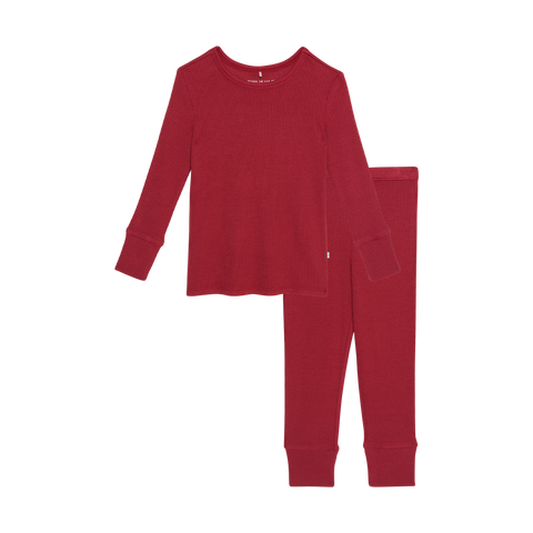 Posh Peanut Basic Long Sleeve Pajamas - Crimson Waffle