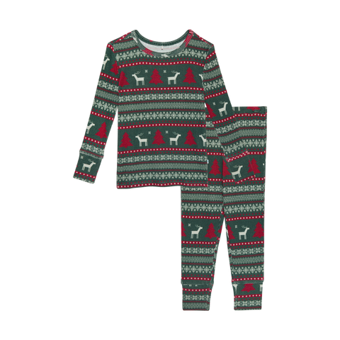 Posh Peanut Basic Long Sleeve Pajamas - Holiday Fair Isle Waffle