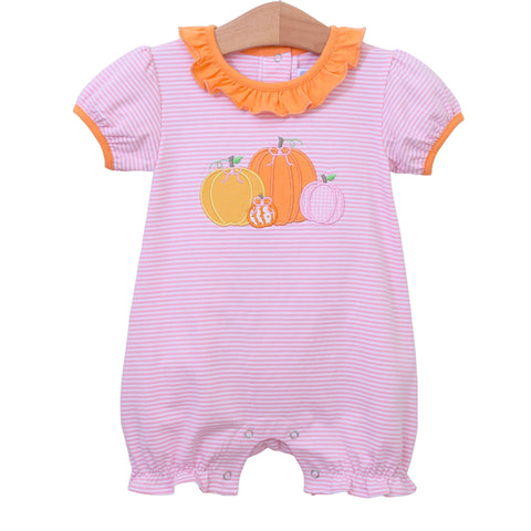 Trotter Street Kids Short Sleeve Shortie Ruffle Romper - Pumpkin Patch