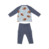 Angel Dear Raglan Tee & Cargo Pants Set - Footballs Blue