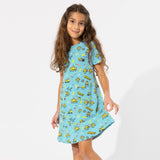 Bellabu Bear Girls Bamboo Blended French Terry Short Sleeve Dress - Minions Banana