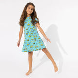 Bellabu Bear Girls Bamboo Blended French Terry Short Sleeve Dress - Minions Banana