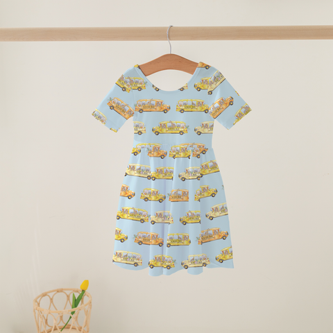 Nola Tawk Short Sleeve Organic Cotton Twirl Dress -  The Wheels on the Bus