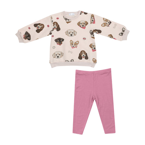 Angel Dear Puffy Oversized Sweatshirt & Rib Legging Set - Pretty Puppy Faces