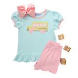 Trotter Street Kids Ruffle Shorts Set - Bus