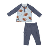 Angel Dear Raglan Tee & Cargo Pants Set - Footballs Blue