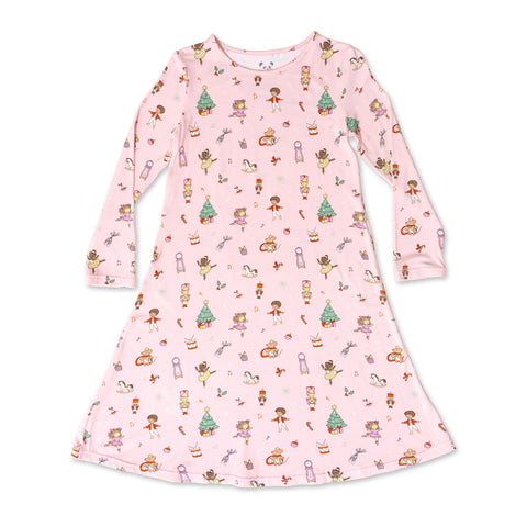 Bellabu Bear Girls Long Sleeve Dress - Nutcracker Pink