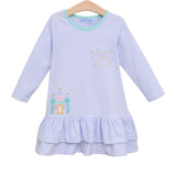 Trotter Street Kids Long Sleeve Applique Dress - Castle