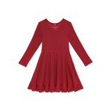 Posh Peanut Long Sleeve Ruffled Twirl Dress - Crimson Waffle