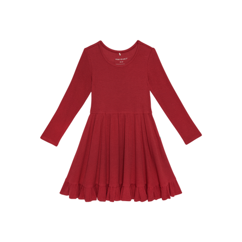 Posh Peanut Long Sleeve Ruffled Twirl Dress - Crimson Waffle