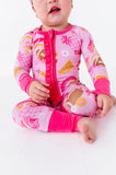 Kiki + Lulu Ruffled Zip Romper w/ Convertible Foot - On Game Days We Wear Pink