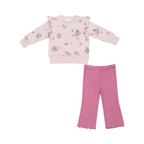 Angel Dear French Terry Ruffle Sweatshirt & Rib Flared Pant  - Woodsorrel