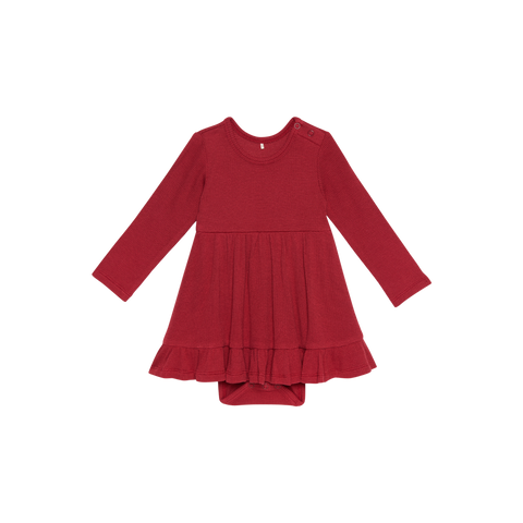 Posh Peanut Long Sleeve Ruffled Bodysuit Dress - Crimson Waffle