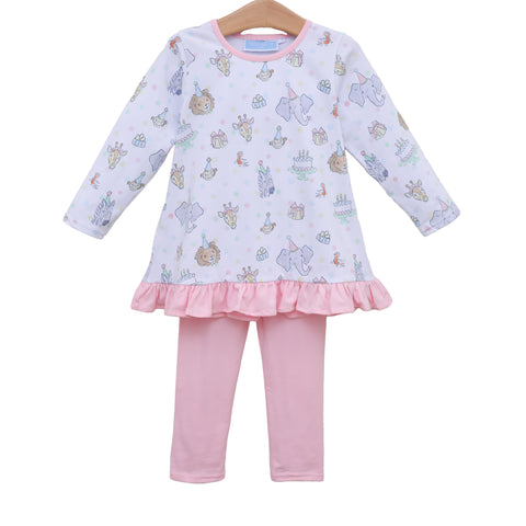 Trotter Street Kids Long Sleeve Printed Ruffle Pants Set - Party Animals