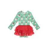 Posh Peanut Long Sleeve Tulle Skirt Bodysuit - Santa Medley