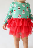 Posh Peanut Long Sleeve Tulle Skirt Bodysuit - Santa Medley