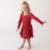 Posh Peanut Long Sleeve Ruffled Twirl Dress - Crimson Waffle