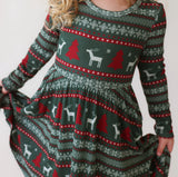 Posh Peanut Long Sleeve Twirl Dress - Holiday Fair Isle Waffle