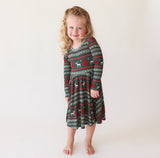 Posh Peanut Long Sleeve Twirl Dress - Holiday Fair Isle Waffle