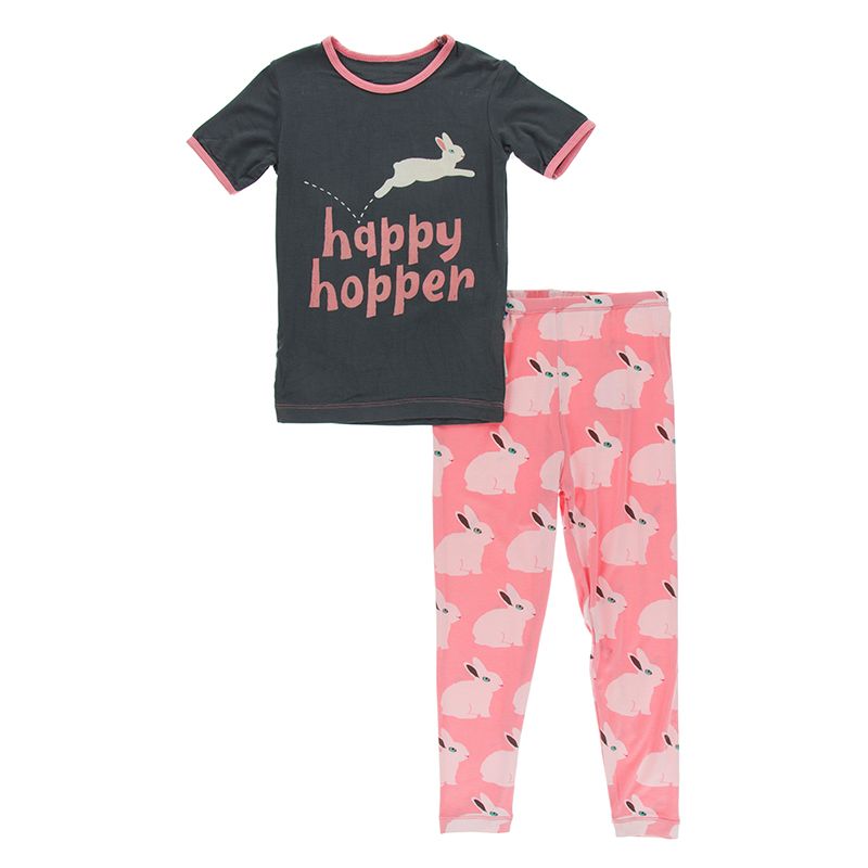 Kickee Pants Short Sleeve Graphic Tee Pajama Set - Strawberry Forest Rabbit
