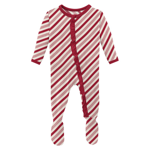 Kickee Pants - Print Muffin Ruffle Footie with Zipper in Crimson Puppies  and Presents